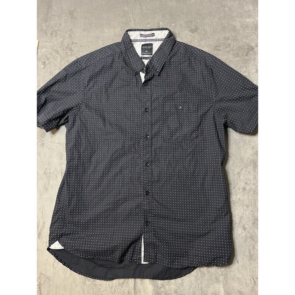 Level Ten Black Dot Casual Pocket Mens Short Sleeve Button Up‎ Shirt Medium